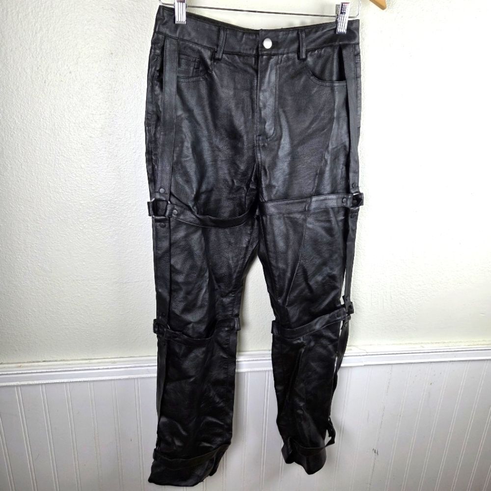 Women's Jaded London Black Faux Leather Bondage Kink Harness Pants Size 25